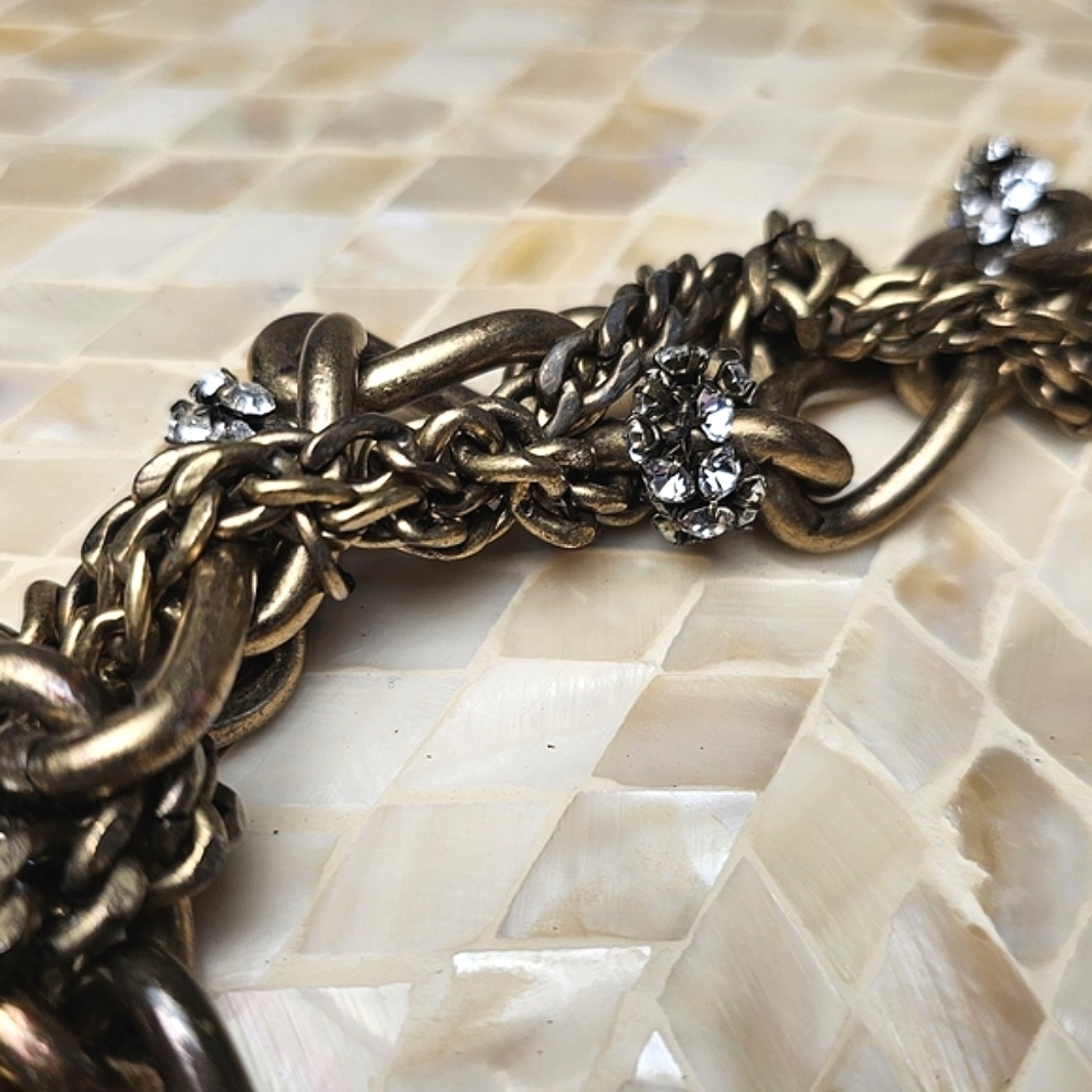 [J. CREW] Chunky Chain Link Crystal Bunches Heavy Statement Necklace - Picture 11 of 16